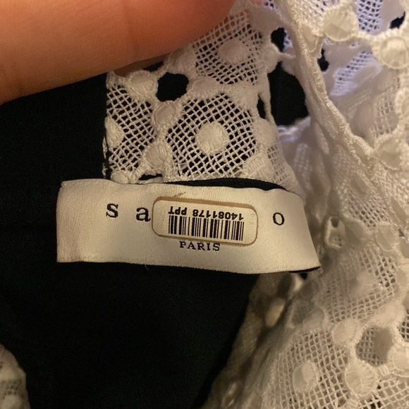 Sandro Paris Lace Trim Midi Dress in Black and White - Picture 15 of 15